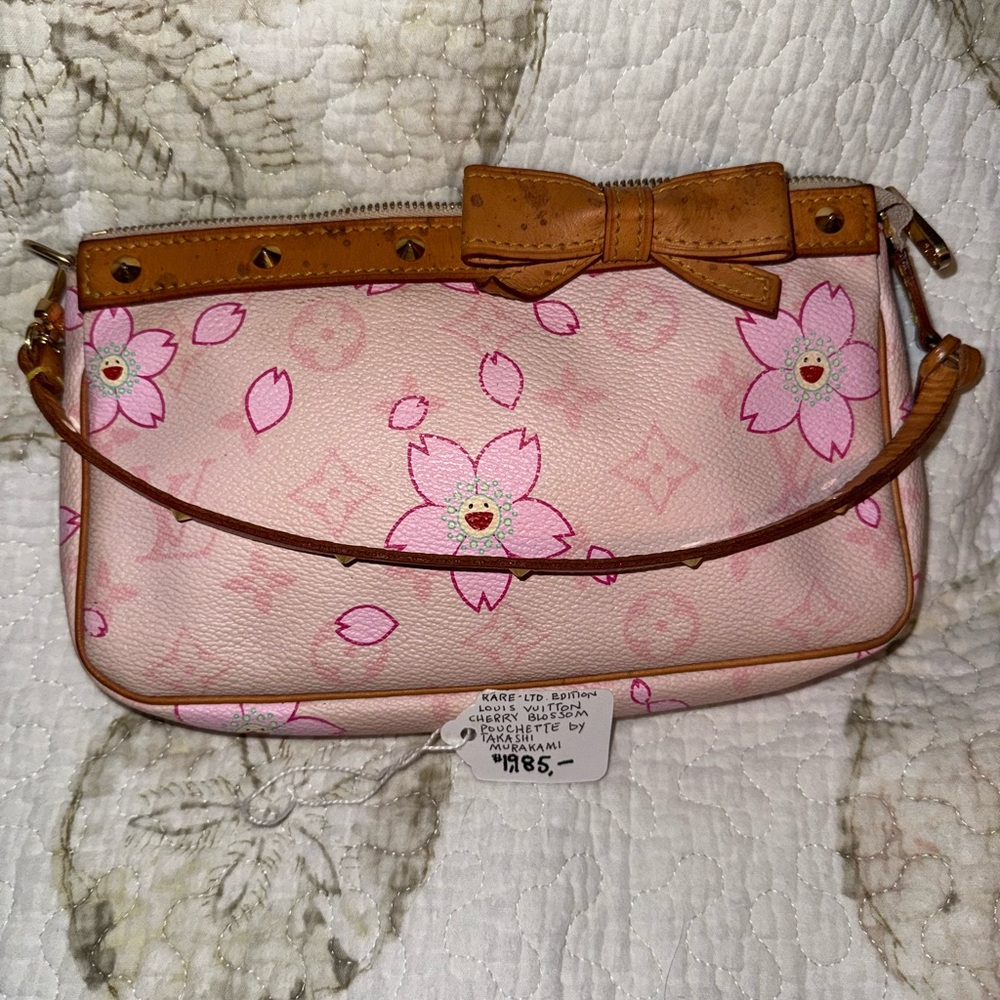 Louis Vuitton Pink Floral Clutch with Brown Details